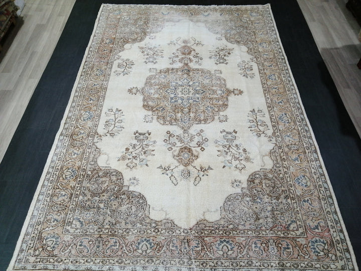 Tan Turkish Vintage Rug 7' x 10' 5" Hand-Knotted view