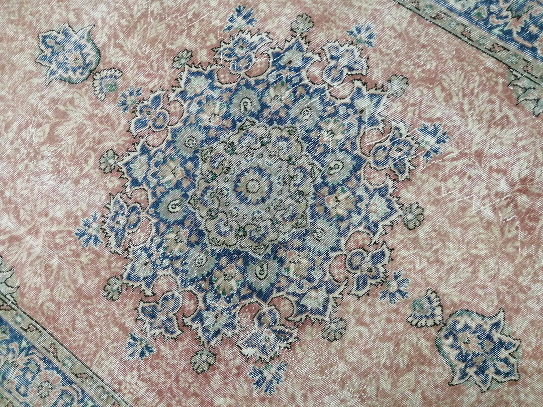 Beige Turkish Oushak Rug 6' 4" x 9' 7" Hand-Knotted close-up