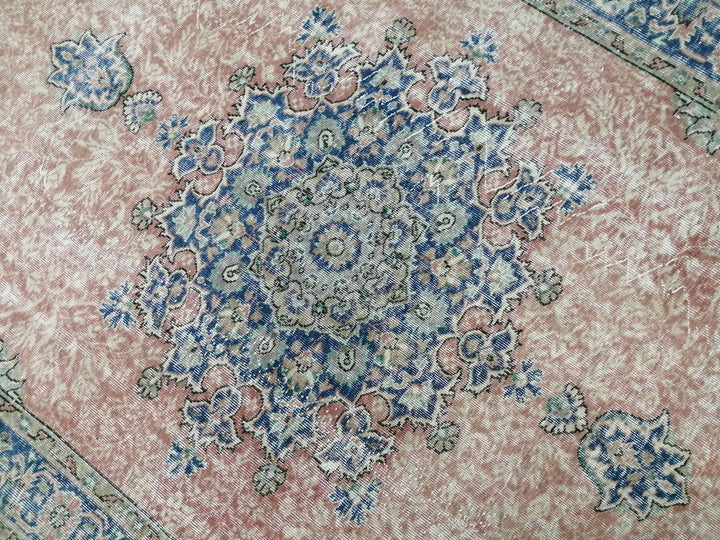 Beige Turkish Oushak Rug 6' 4" x 9' 7" Hand-Knotted close-up