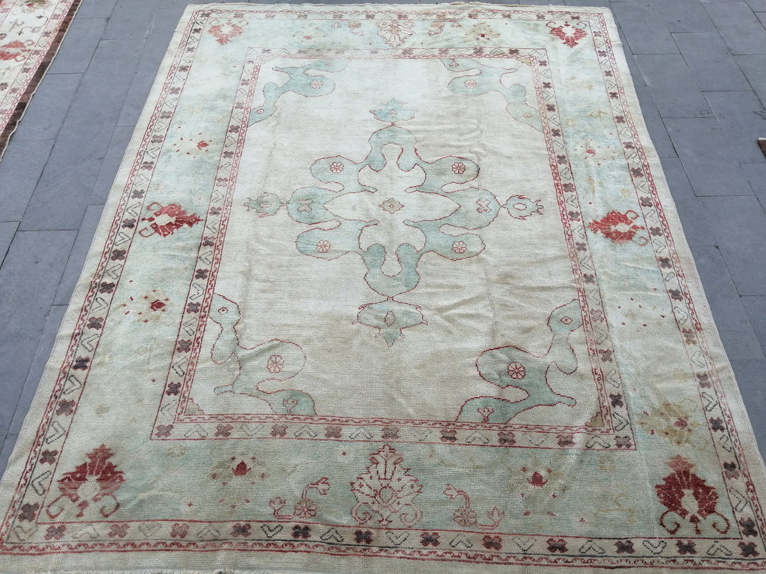 Beige Turkish Oushak Rug 9' 4" x 11' 9" Hand-Knotted detail