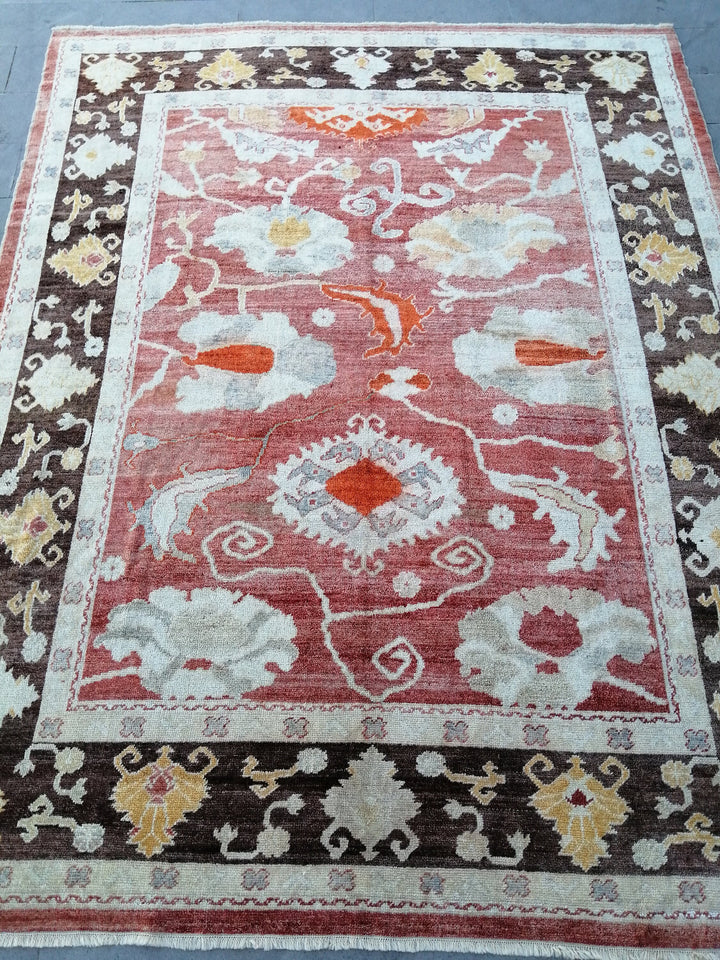 Turkish Oushak Rug 9' x 11' 8" Hand-Knotted detail