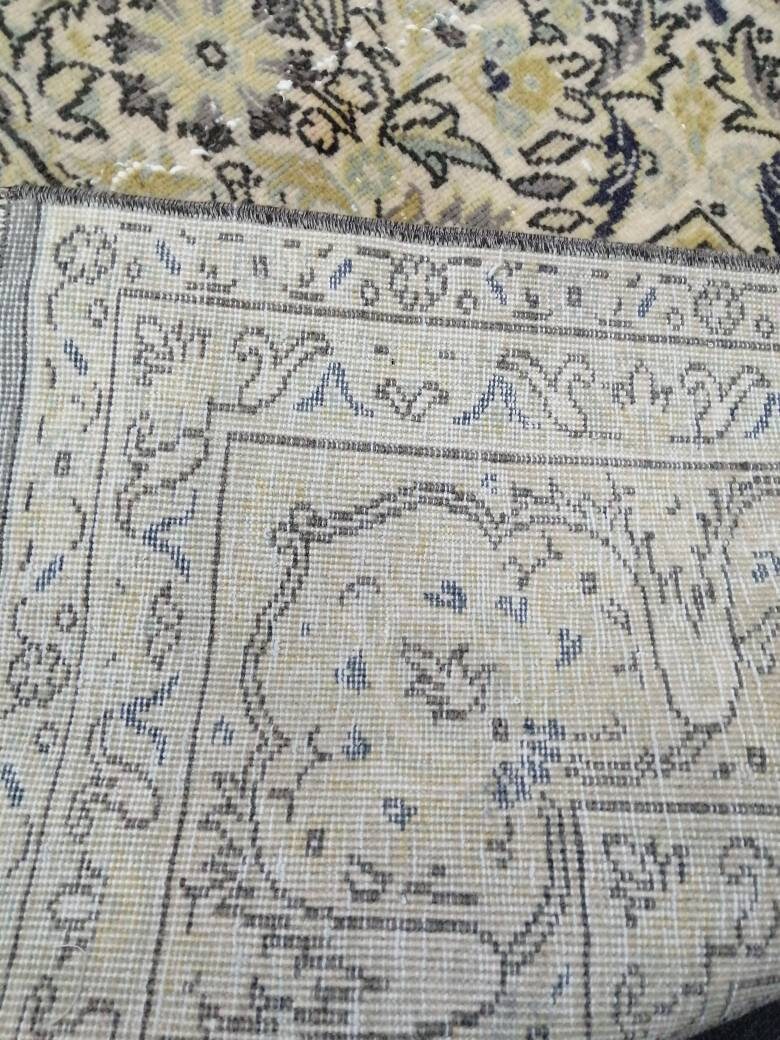 Beige Turkish Runner Rug 6' 6" x 9' 11" Hand-Knotted reverse