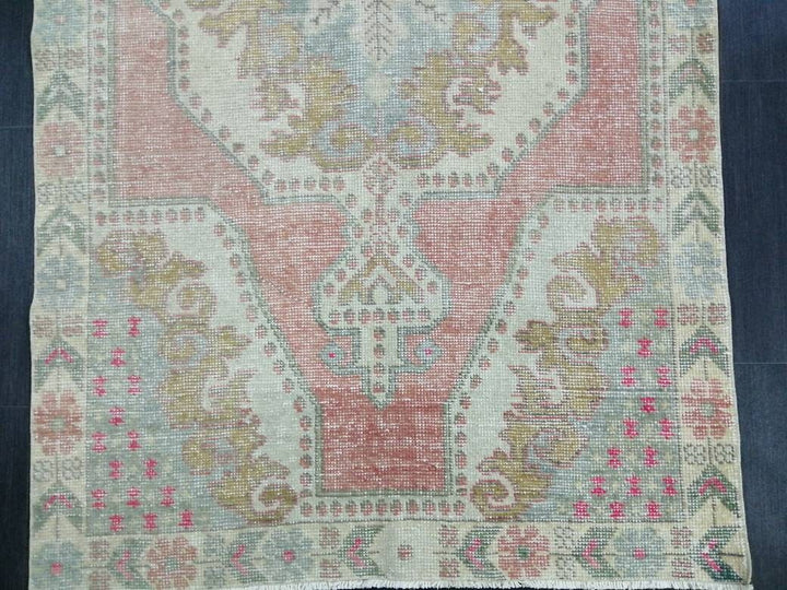 Tan Turkish Runner Rug 3' 11" x 7' Hand-Knotted texture