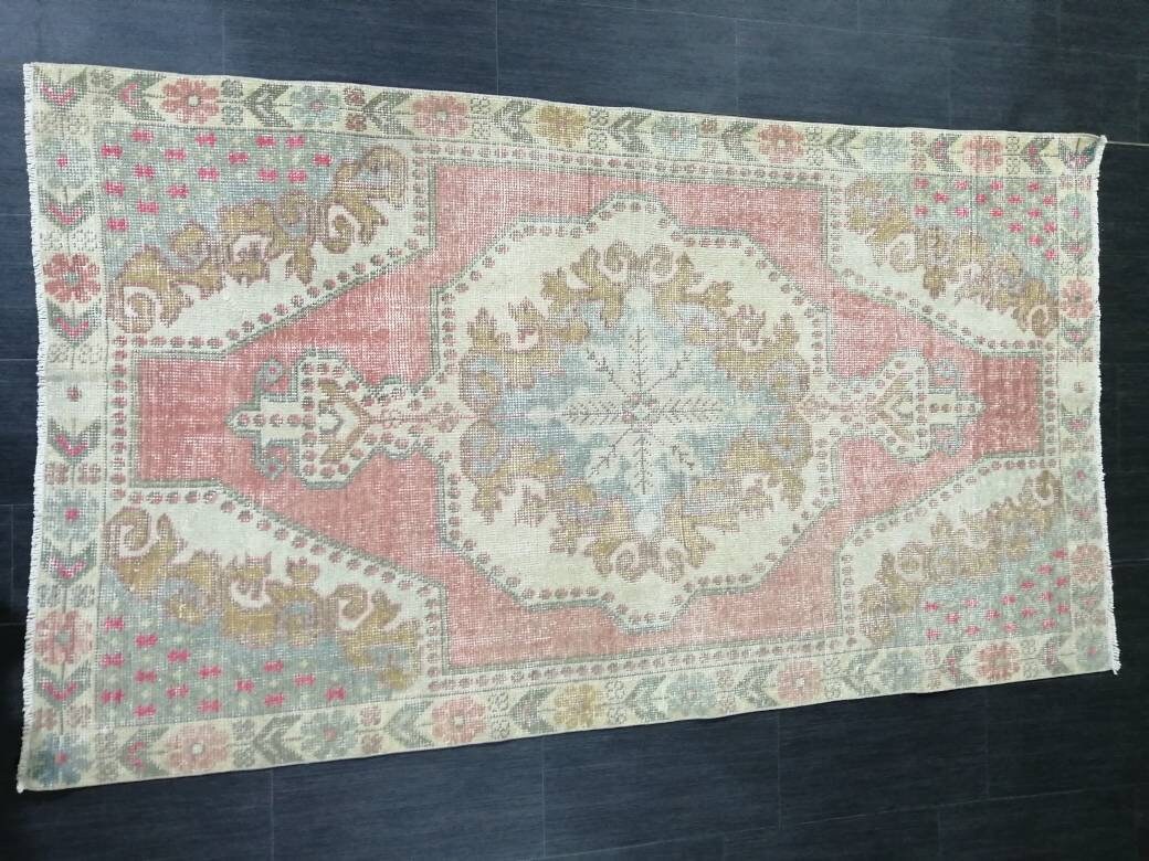 Tan Turkish Runner Rug 3' 11" x 7' Hand-Knotted close-up