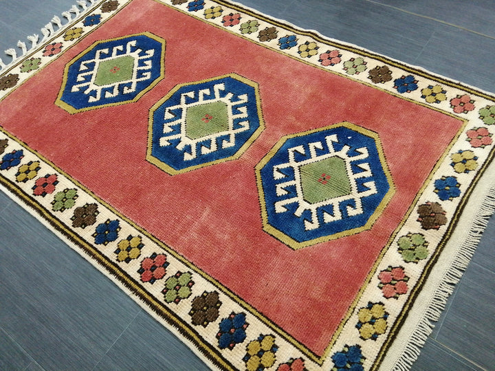Beige Turkish Runner Rug 3' 4" x 4' 10" Hand-Knotted