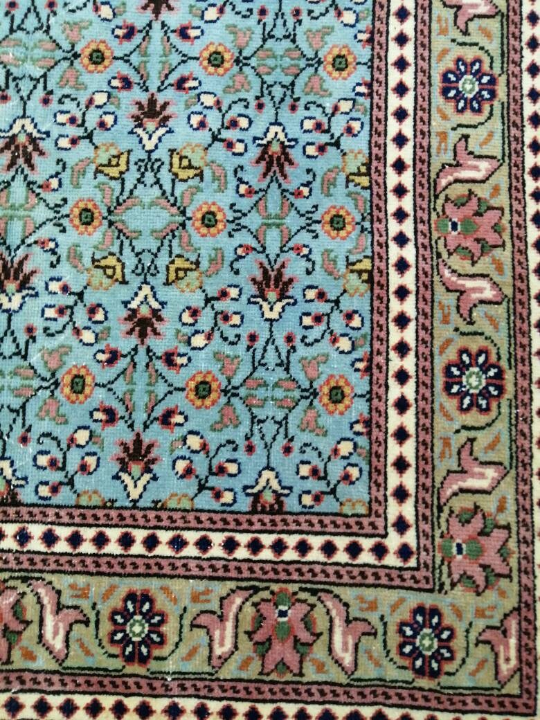 Blue Turkish Runner Rug 3' 5" x 4' 7" Hand-Knotted | No. WR32745