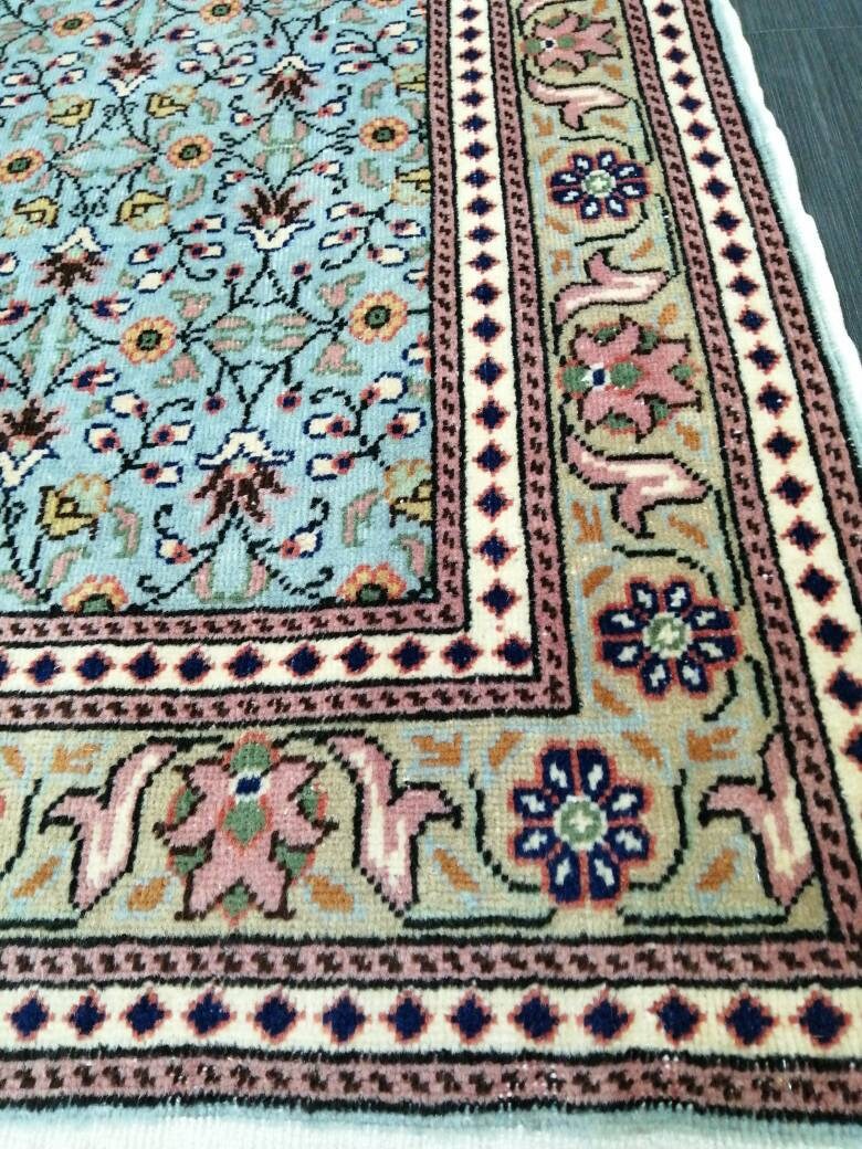 Blue Turkish Runner Rug 3' 5" x 4' 7" Hand-Knotted | No. WR32745