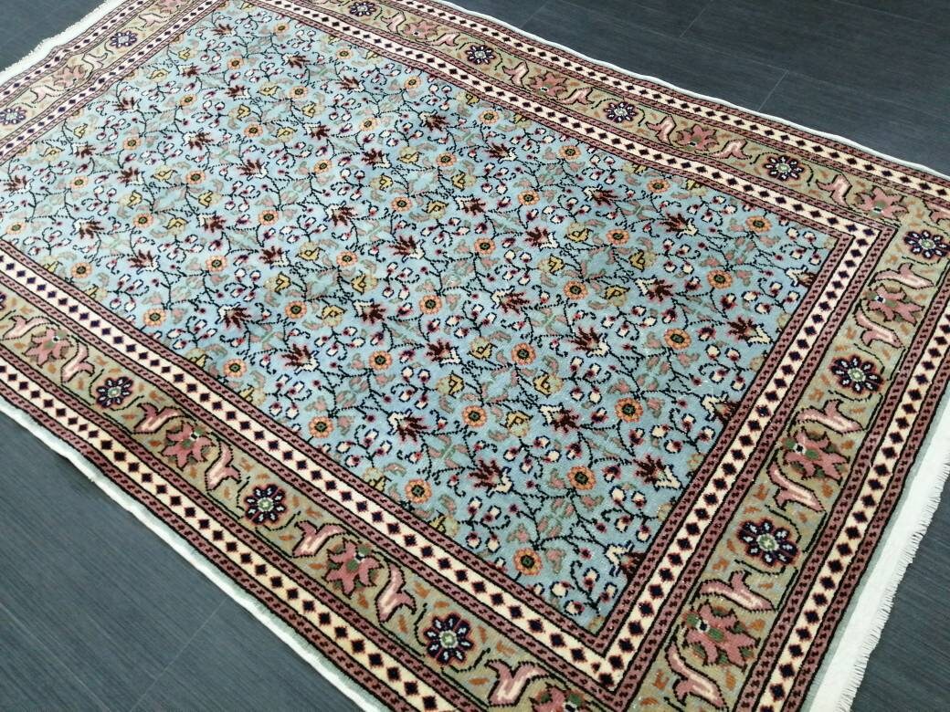 Blue Turkish Runner Rug 3' 5" x 4' 7" Hand-Knotted | No. WR32745
