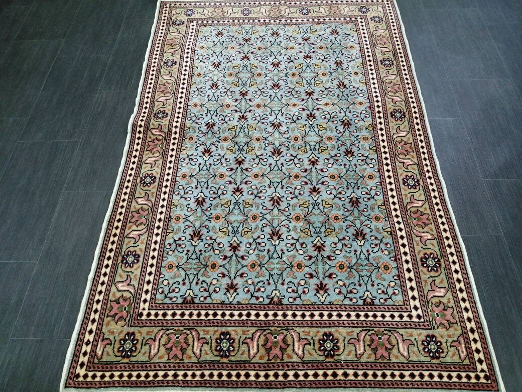 Blue Turkish Runner Rug 3' 5" x 4' 7" Hand-Knotted | No. WR32745