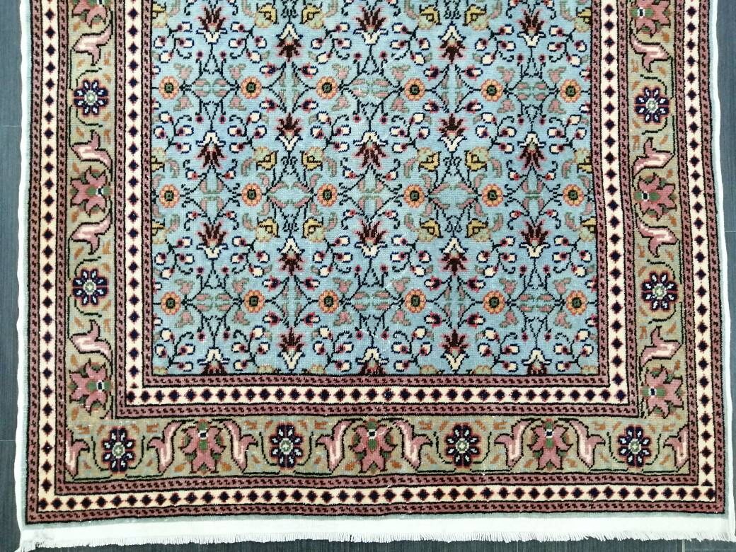 Blue Turkish Runner Rug 3' 5" x 4' 7" Hand-Knotted | No. WR32745