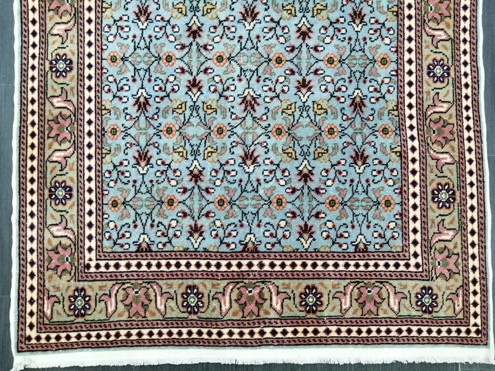 Blue Turkish Runner Rug 3' 5" x 4' 7" Hand-Knotted | No. WR32745