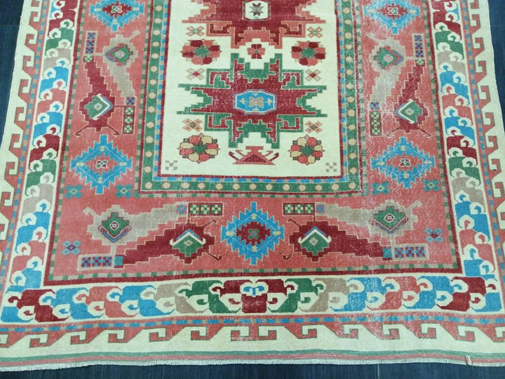 Beige Turkish Runner Rug 6' 9" x 9' 1" Hand-Knotted pattern