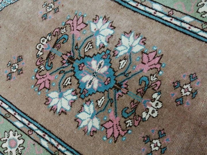Beige Turkish Runner Rug 2' 7" x 4' 8" Hand-Knotted reverse