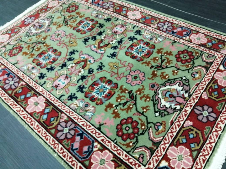 Green Turkish Runner Rug 3' 2" x 4' 7" Hand-Knotted | No. WR21340