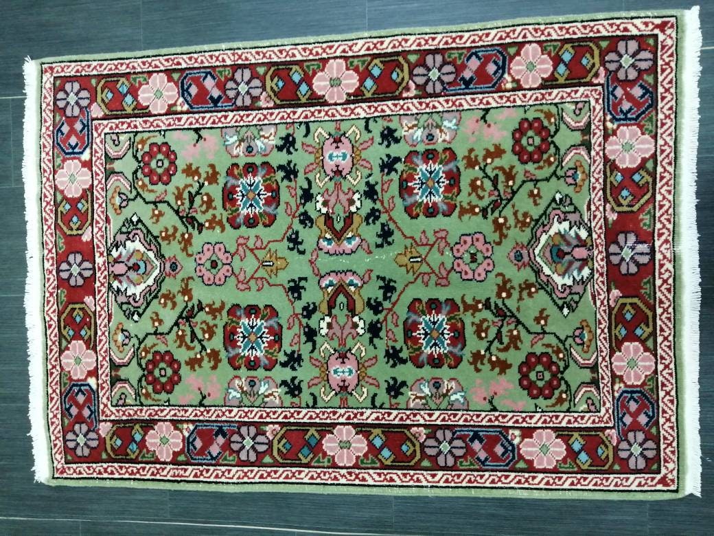 Green Turkish Runner Rug 3' 2" x 4' 7" Hand-Knotted | No. WR21340