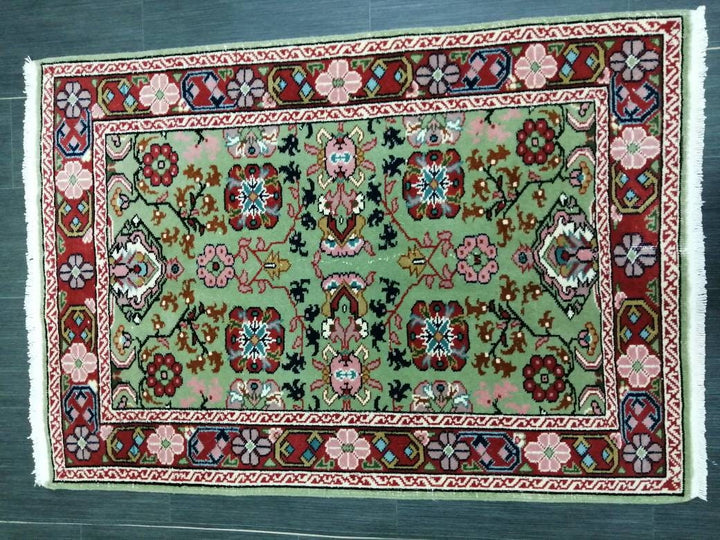 Green Turkish Runner Rug 3' 2" x 4' 7" Hand-Knotted | No. WR21340