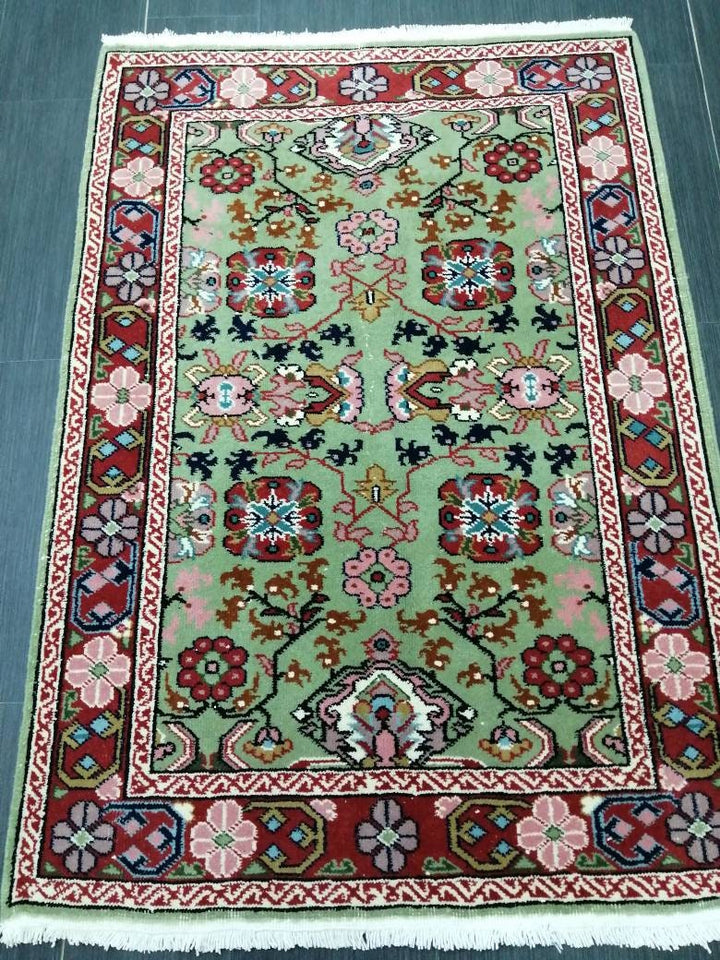 Green Turkish Runner Rug 3' 2" x 4' 7" Hand-Knotted | No. WR21340