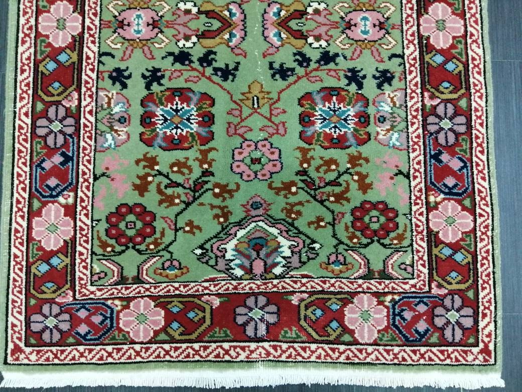 Green Turkish Runner Rug 3' 2" x 4' 7" Hand-Knotted | No. WR21340