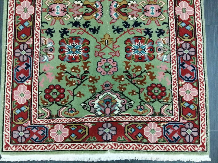 Green Turkish Runner Rug 3' 2" x 4' 7" Hand-Knotted | No. WR21340