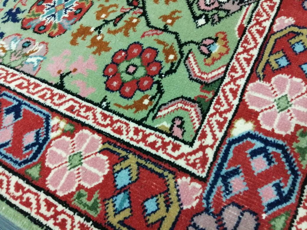 Green Turkish Runner Rug 3' 2" x 4' 7" Hand-Knotted | No. WR21340