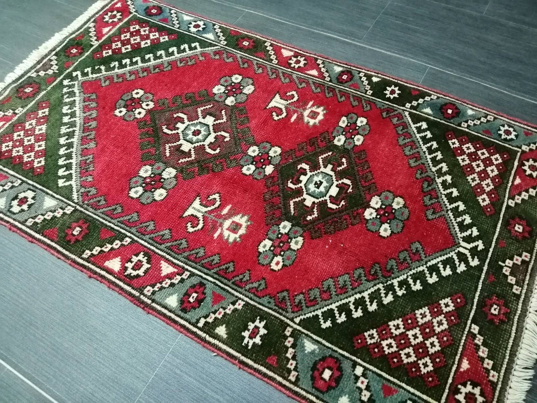Beige Turkish Runner Rug 2' 4" x 3' 10" Hand-Knotted field