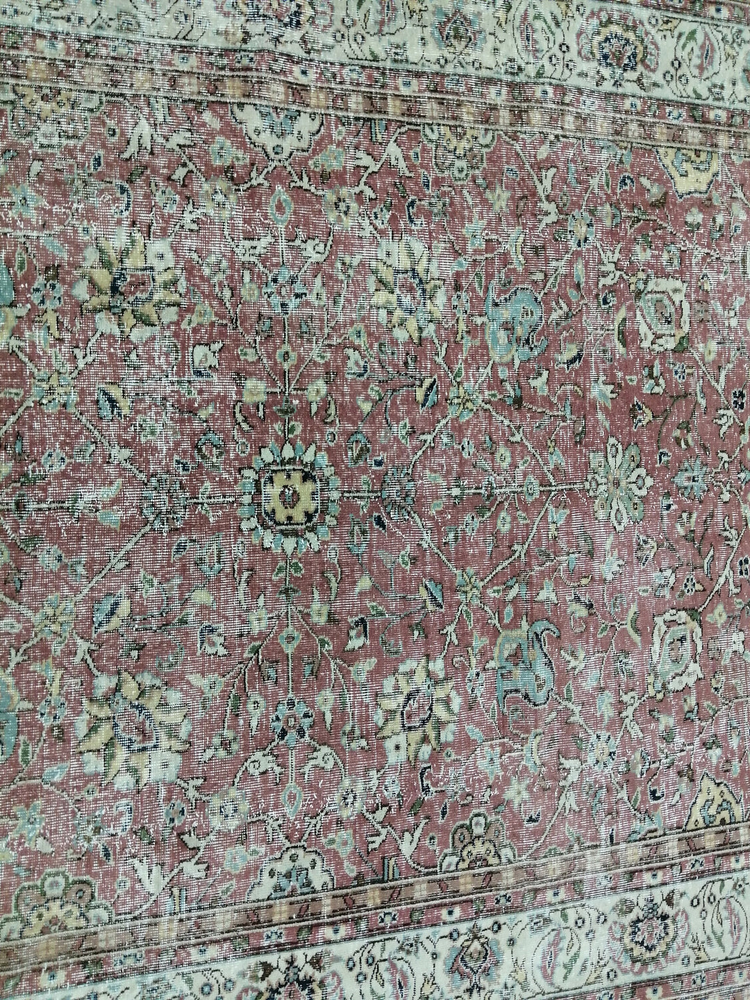 Rust Turkish Runner Rug 6' 11" x 9' 2" Hand-Knotted close-up