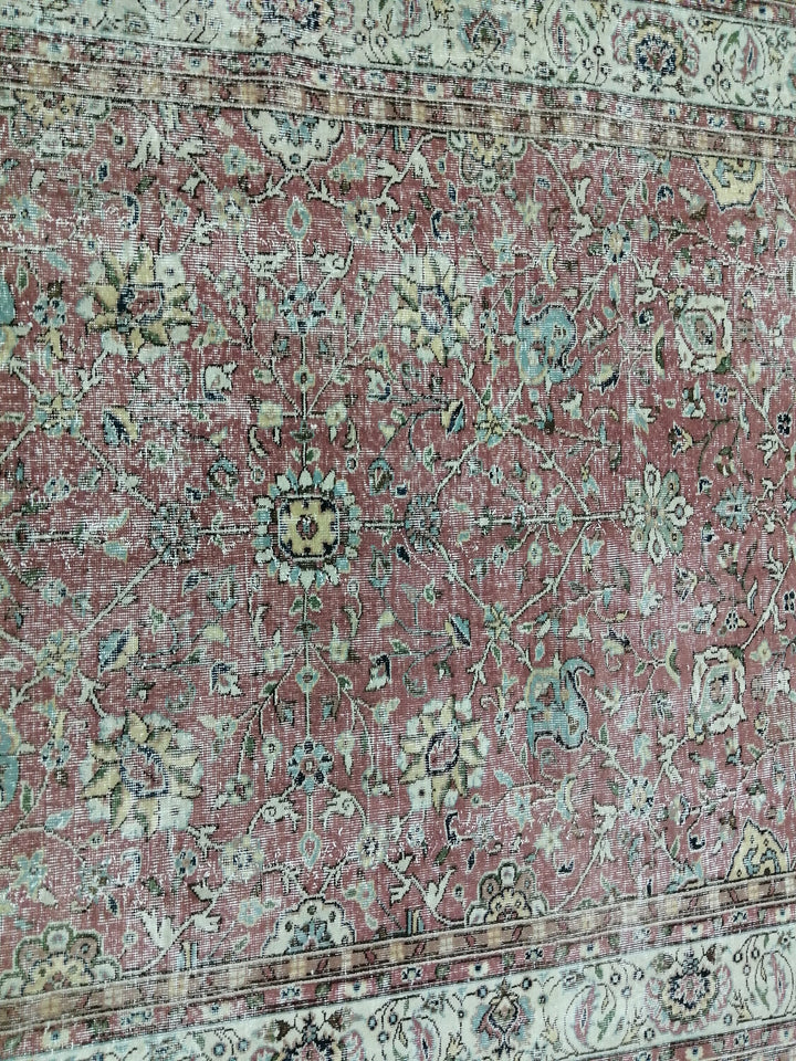 Rust Turkish Runner Rug 6' 11" x 9' 2" Hand-Knotted close-up