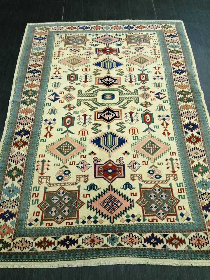 Beige Turkish Runner Rug 5' 1" x 7' Hand-Knotted field