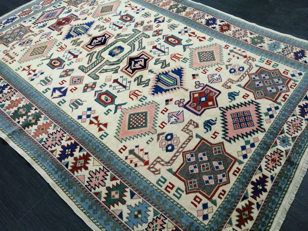 Beige Turkish Runner Rug 5' 1" x 7' Hand-Knotted
