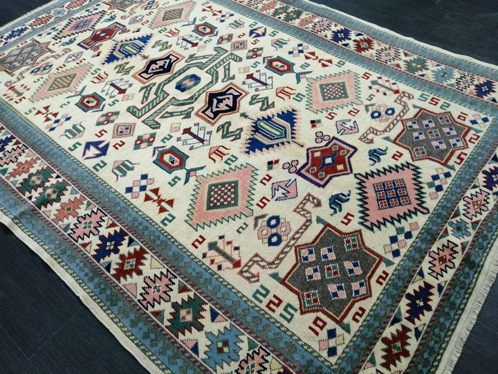 Beige Turkish Runner Rug 5' 1" x 7' Hand-Knotted