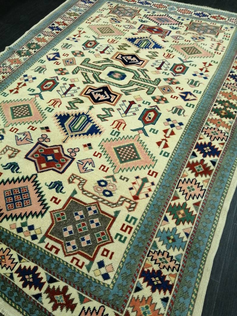 Beige Turkish Runner Rug 5' 1" x 7' Hand-Knotted reverse