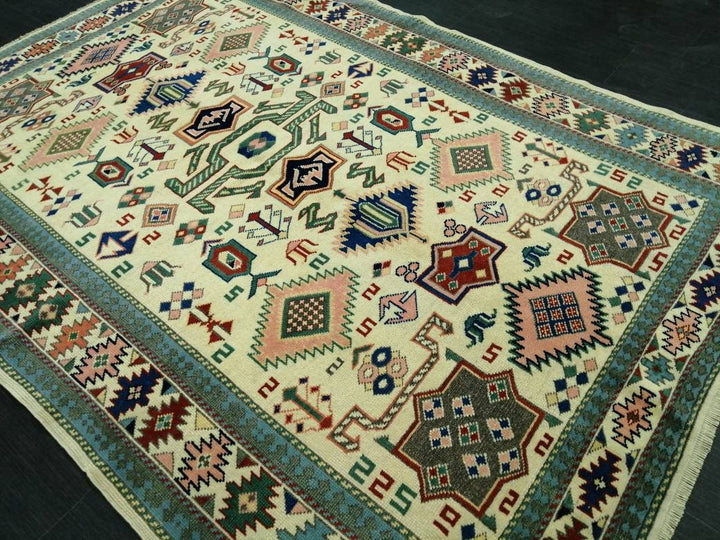 Beige Turkish Runner Rug 5' 1" x 7' Hand-Knotted detail