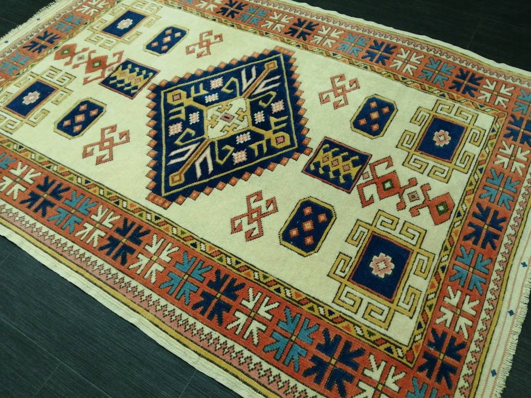 Beige Turkish Runner Rug 3' 7" x 5' 3" Hand-Knotted field