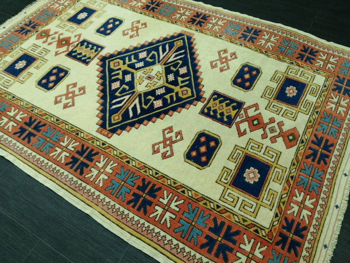 Beige Turkish Runner Rug 3' 7" x 5' 3" Hand-Knotted field