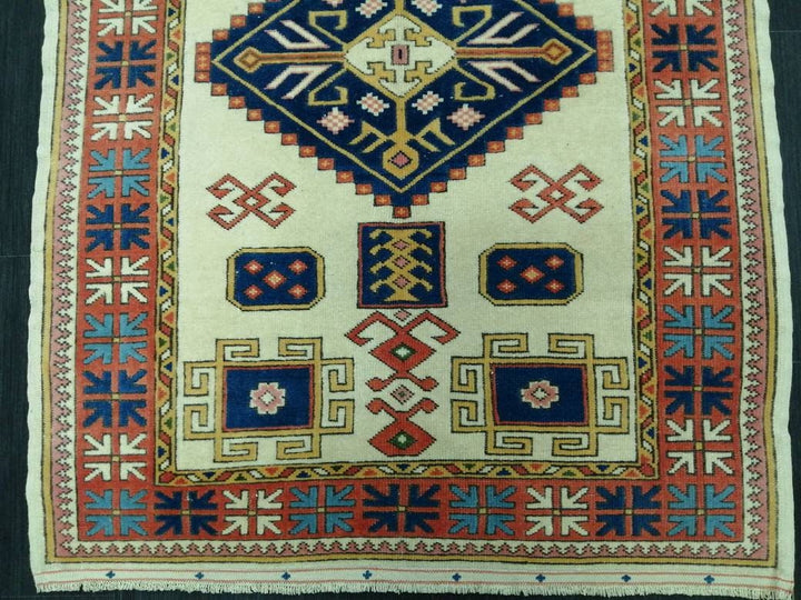 Beige Turkish Runner Rug 3' 7" x 5' 3" Hand-Knotted reverse