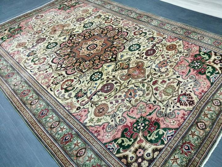 Beige Turkish Oushak Rug 6' 6" x 9' 8" Hand-Knotted