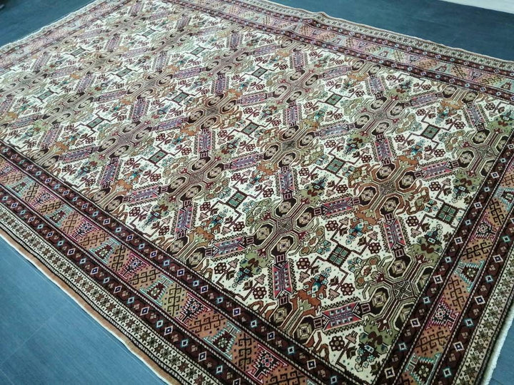 Beige Turkish Oushak Rug 6' 4" x 9' 4" Hand-Knotted detail