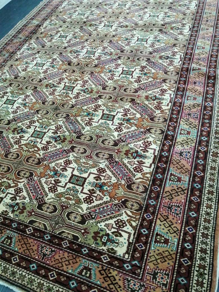 Beige Turkish Oushak Rug 6' 4" x 9' 4" Hand-Knotted reverse