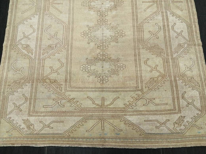 Beige Turkish Oushak Rug 6' 5" x 9' 5" Hand-Knotted field