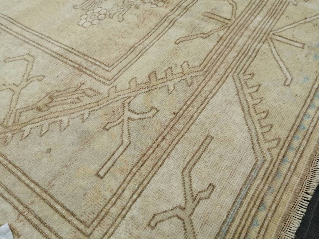Beige Turkish Oushak Rug 6' 5" x 9' 5" Hand-Knotted reverse