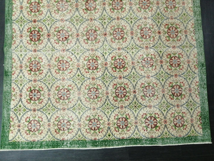 Green Turkish Oushak Rug 6' 5" x 9' 6" Hand-Knotted | No. WR96834