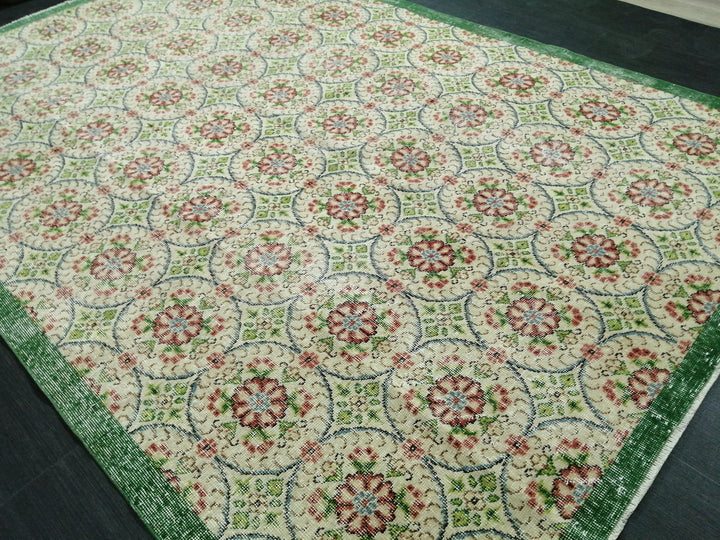 Green Turkish Oushak Rug 6' 5" x 9' 6" Hand-Knotted | No. WR96834