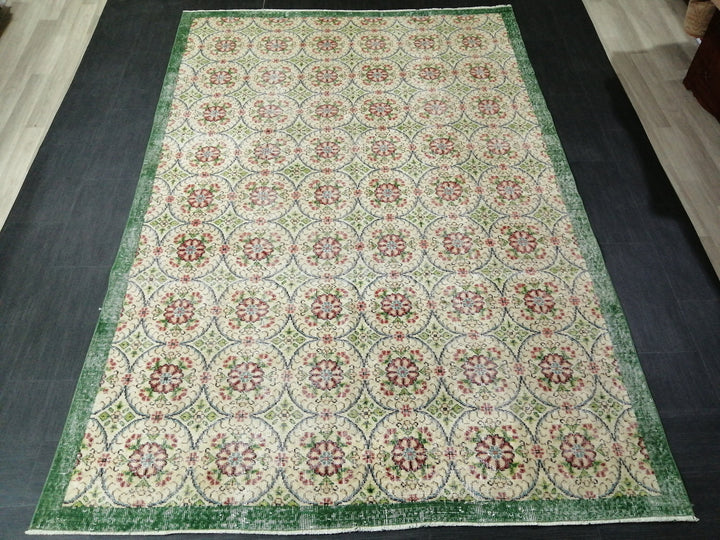 Green Turkish Oushak Rug 6' 5" x 9' 6" Hand-Knotted | No. WR96834