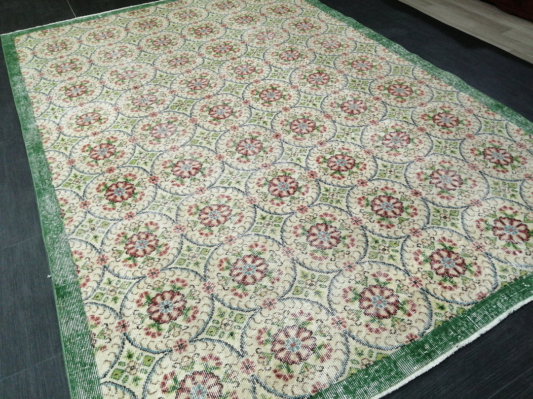 Green Turkish Oushak Rug 6' 5" x 9' 6" Hand-Knotted | No. WR96834