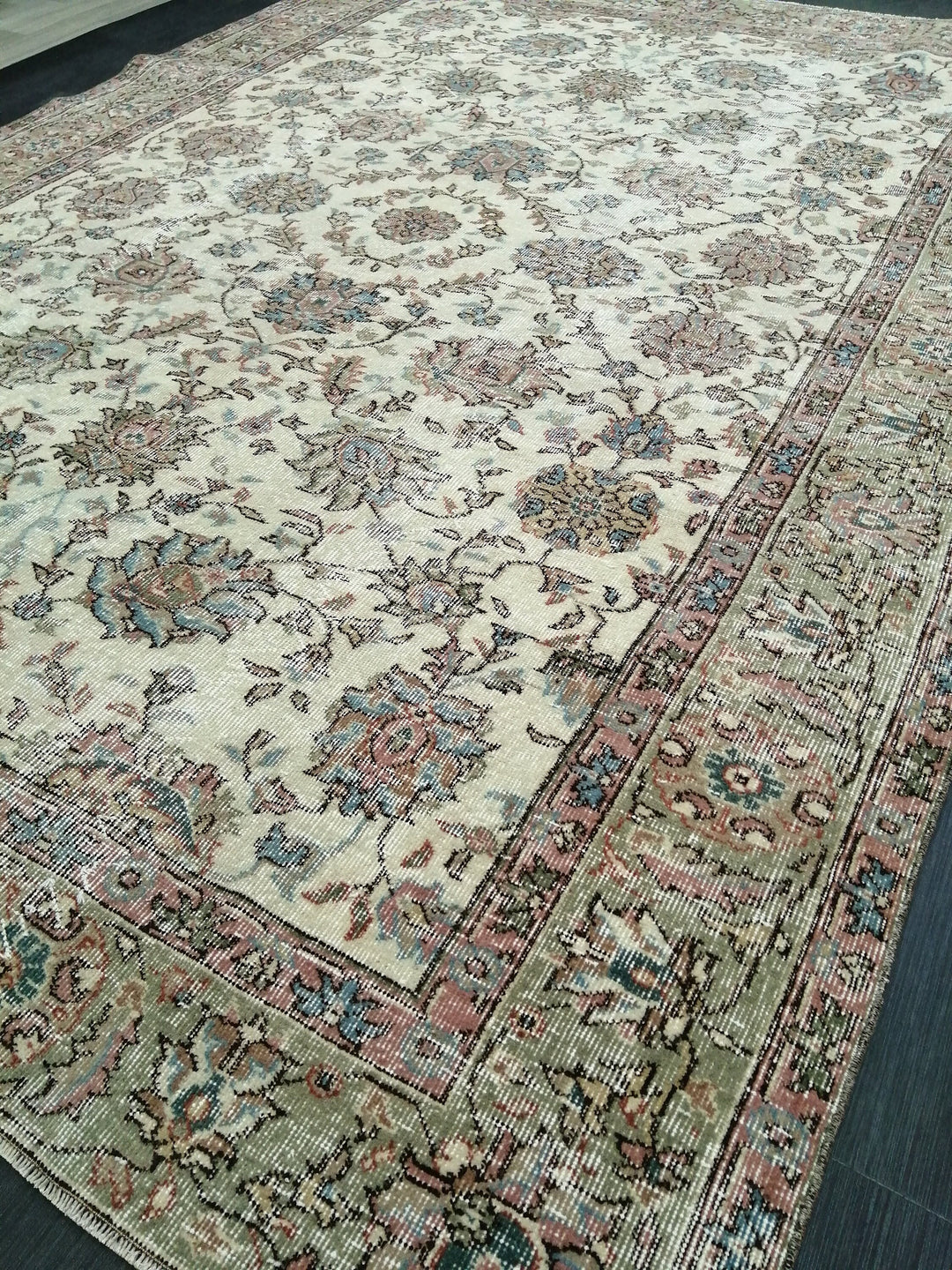 Turkish Oushak Rug 7' 2" x 9' 11" Hand-Knotted reverse