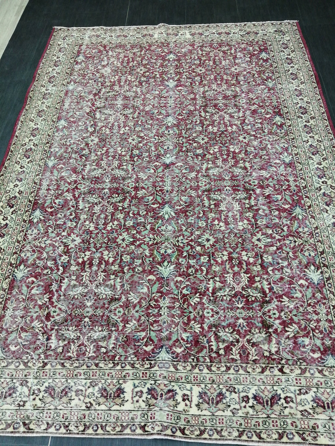 Tan Turkish Runner Rug 6' 9" x 9' 9" Hand-Knotted close-up