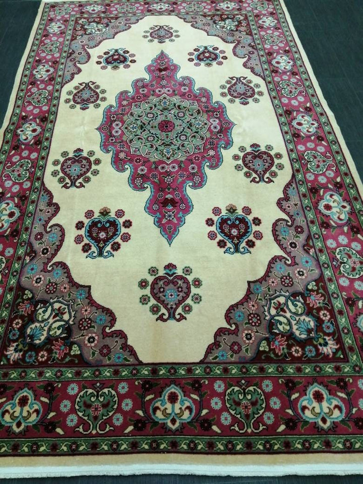 Beige Turkish Oushak Rug 5' 1" x 9' 1" Hand-Knotted reverse