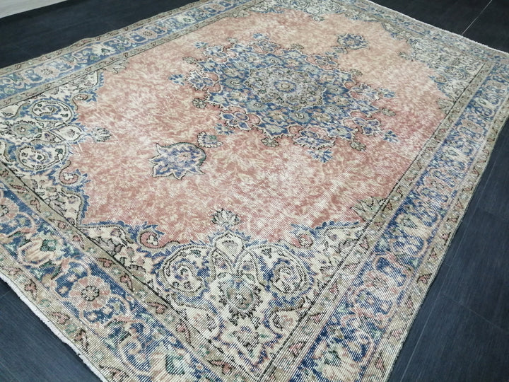 Beige Turkish Oushak Rug 6' 4" x 9' 7" Hand-Knotted pattern