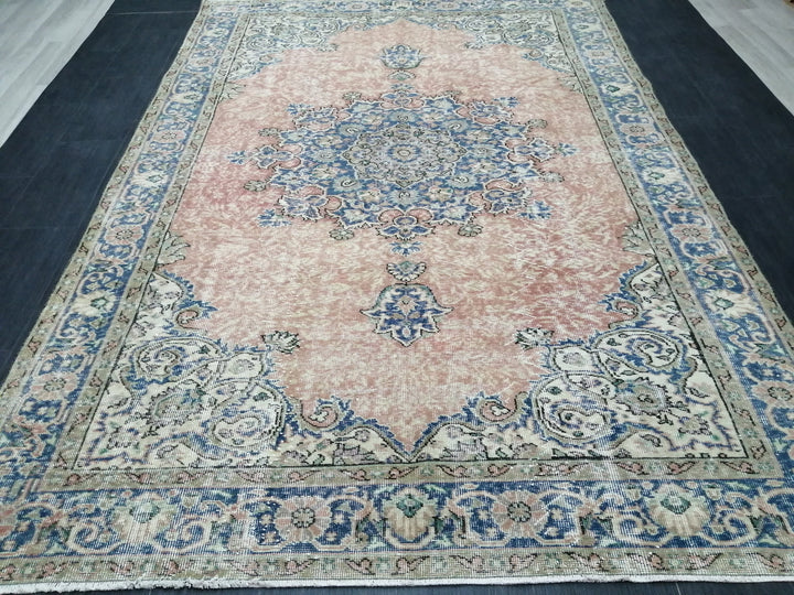 Beige Turkish Oushak Rug 6' 4" x 9' 7" Hand-Knotted detail