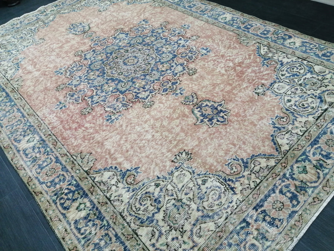 Beige Turkish Oushak Rug 6' 4" x 9' 7" Hand-Knotted